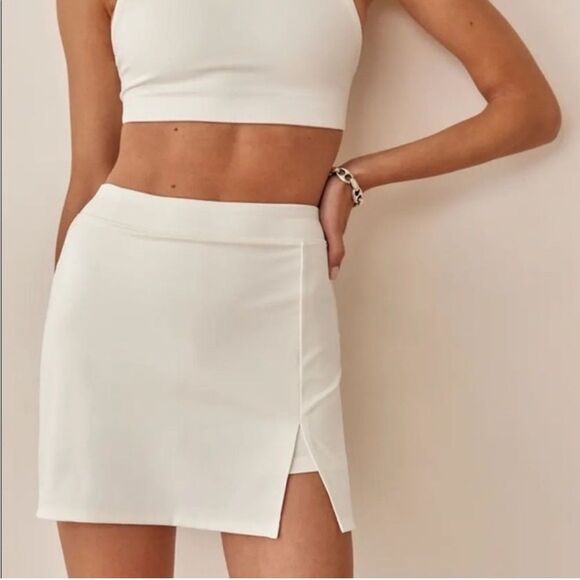Reformation Cream Nina EcoMove Athletic Skirt Size Small High Waist Mini Active - Picture 12 of 16